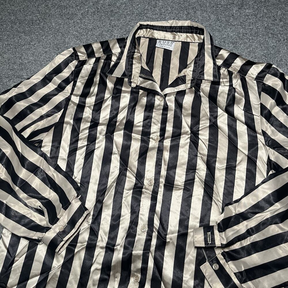 Vintage Russ Petites Top Womens 16 Stripe Button Up Blouse USA Union Made